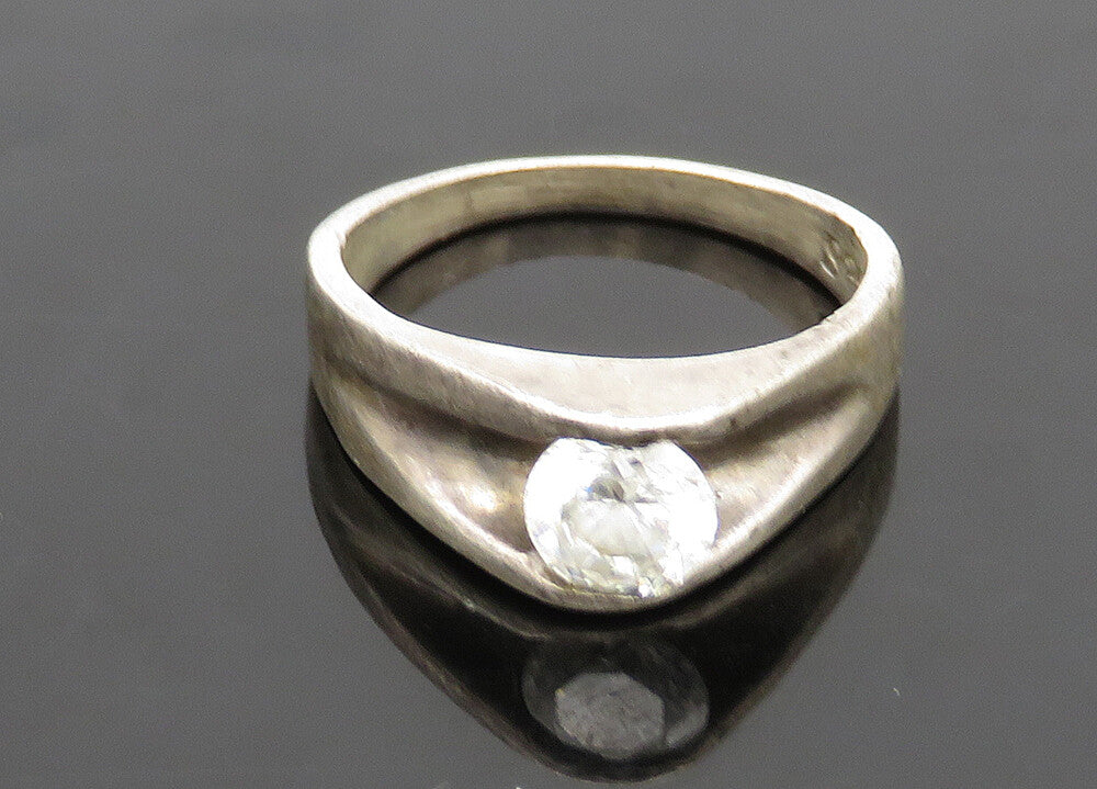 MEXICO 925 Silver  Vintage Cubic Zirconia Dome Solitaire Ring Sz 7  RG21022