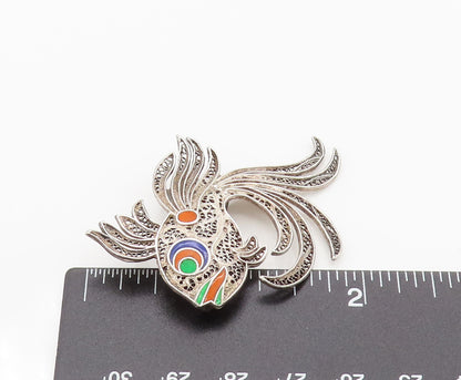 925 Sterling Silver Vintage Enamel & Filigree Detailed Fish Brooch Pin BP10107
