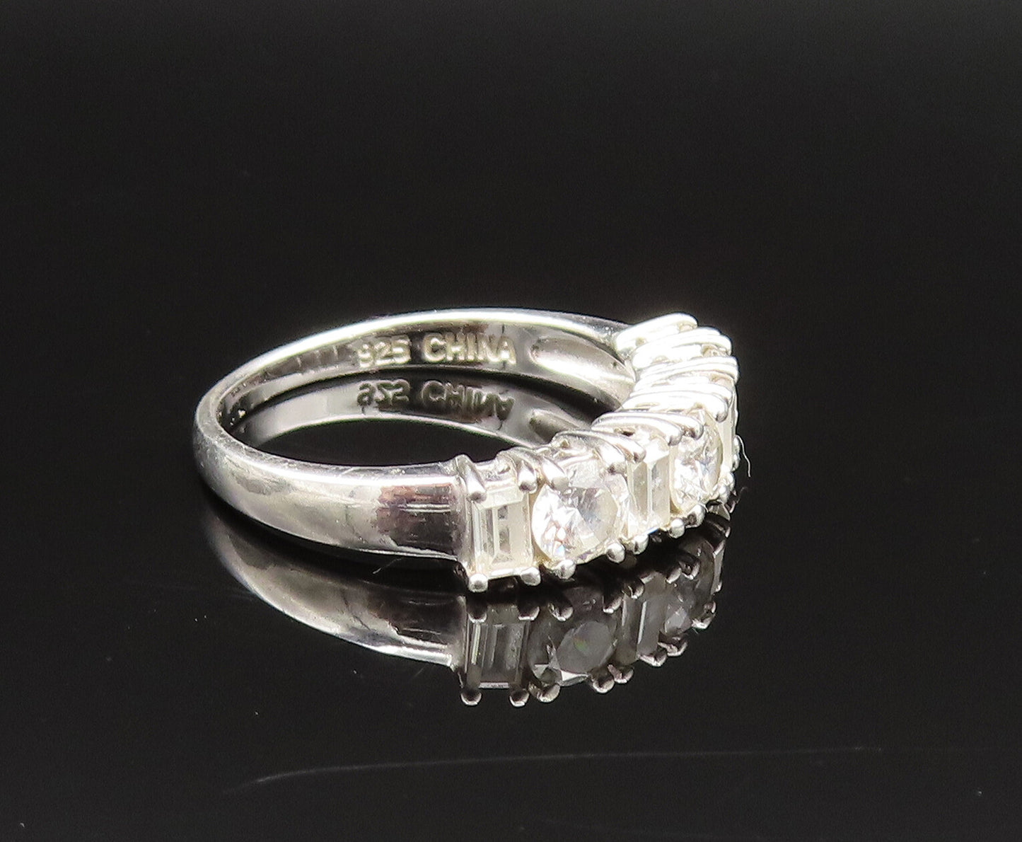 925 Silver  Vintage Multi Shape Cubic Zirconia Pattern Ring Sz 6.5  RG25636