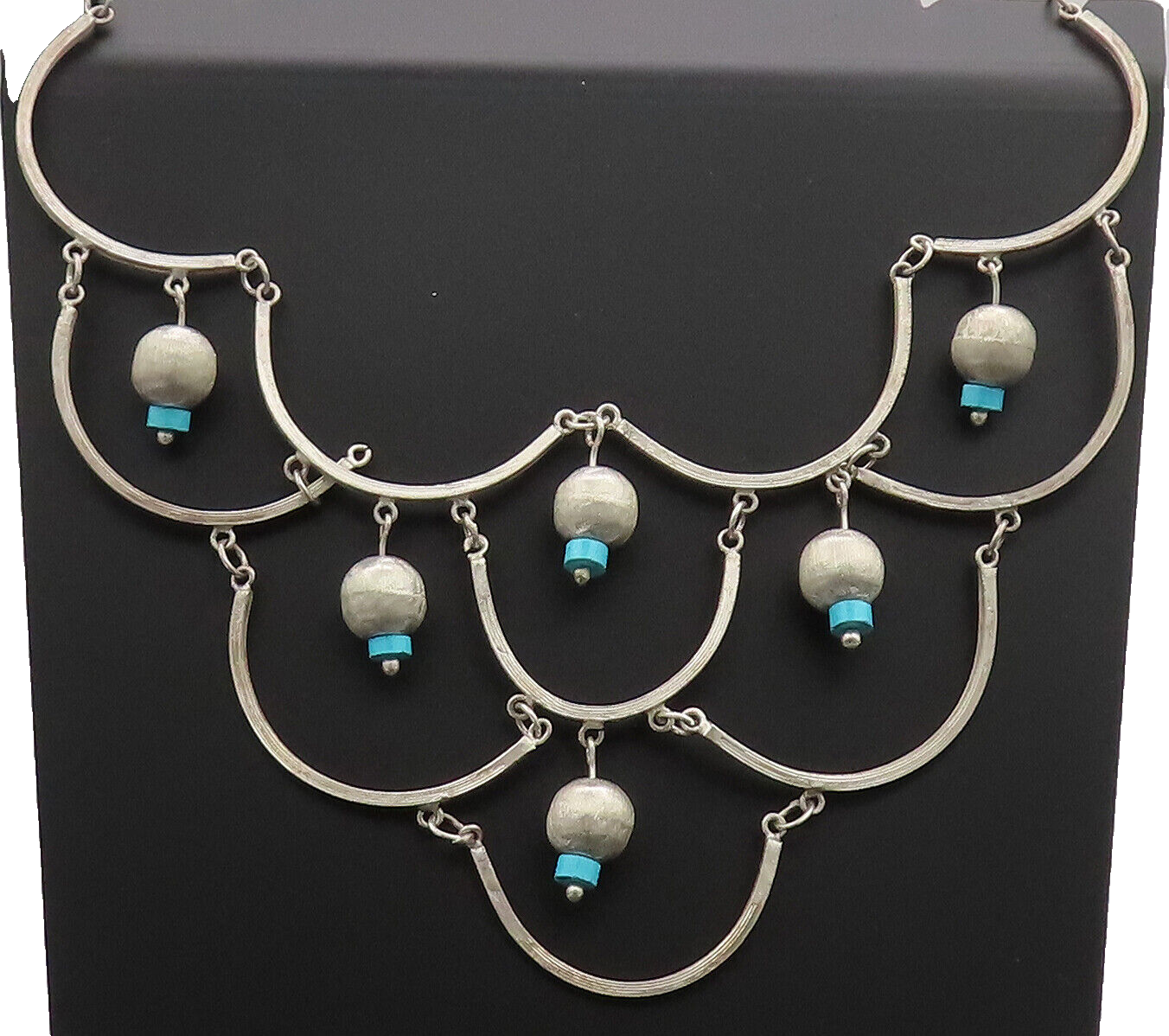 925 Sterling Silver  Vintage Dangling Charm Solid Beaded Necklace  NE4080