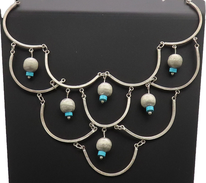 925 Sterling Silver  Vintage Dangling Charm Solid Beaded Necklace  NE4080