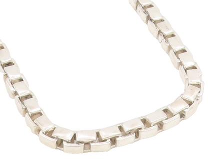 925 Sterling Silver Vintage Necklace Solid Geometric Venetian Box Chain  NE4692