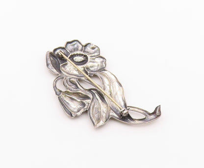 925 Sterling Silver  Vintage Etched Blooming Flowers Motif Brooch Pin  BP3225