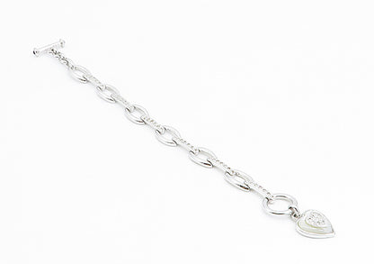 JENNA NICOLE 925 Silver  Mother Of Pearl & Topaz Heart Chain Bracelet  BT3485