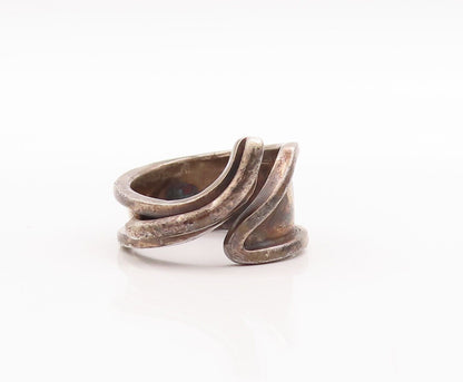 925 Sterling Silver Vintage Ring Designer Solid Carved Bypass  Sz 6.5  RG28644