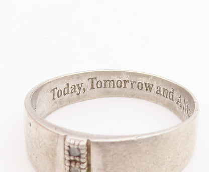 925 Sterling Silver Vintage Ring Real Diamonds Engraved Band  Sz 13.5  RG34800