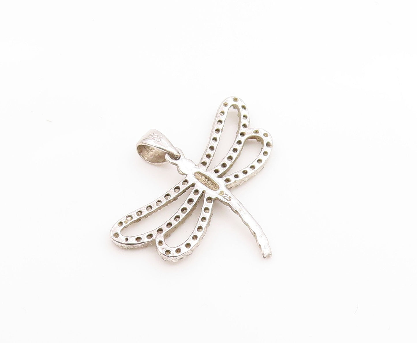 925 Sterling Silver  Vintage Shiny Topaz Dragonfly Motif Pendant  PT19471
