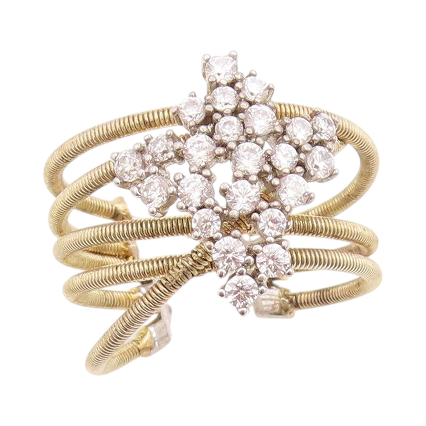 925 Sterling Silver Vintage Ring Gold Plated Roped CZ Design  Sz 9  RG33161