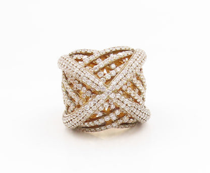 925 Sterling Silver Vintage Ring Gold Plated CZ Crossover Band  Sz 6  RG35112