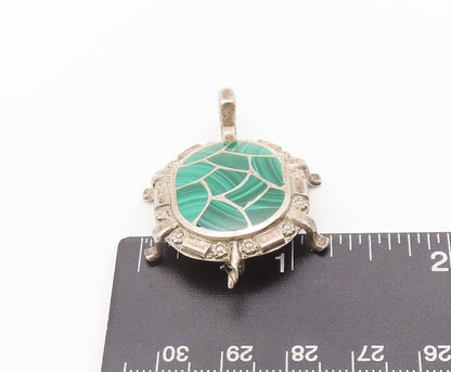 925 Sterling Silver Vintage Brooch Pin NAVAJO ZUNI Malachite Back Turtle BP10689