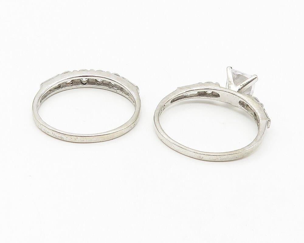 925 Sterling Silver  Cubic Zirconia Solitaire & Band Ring Set Sz 11  RG11296