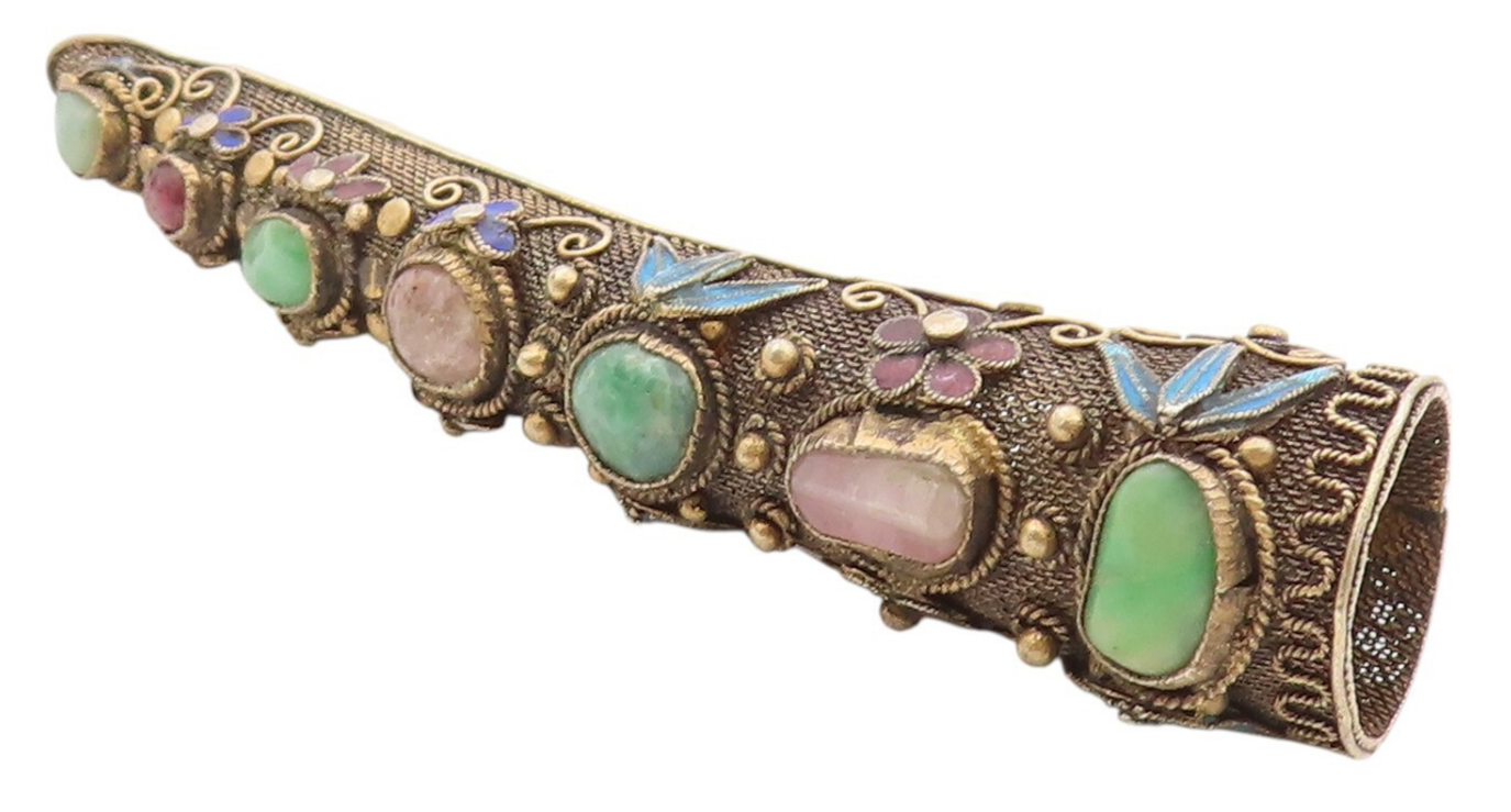 925 Sterling Silver Vintage Brooch CHINESE EXPORT Gold Plated Gemstones  BP11531