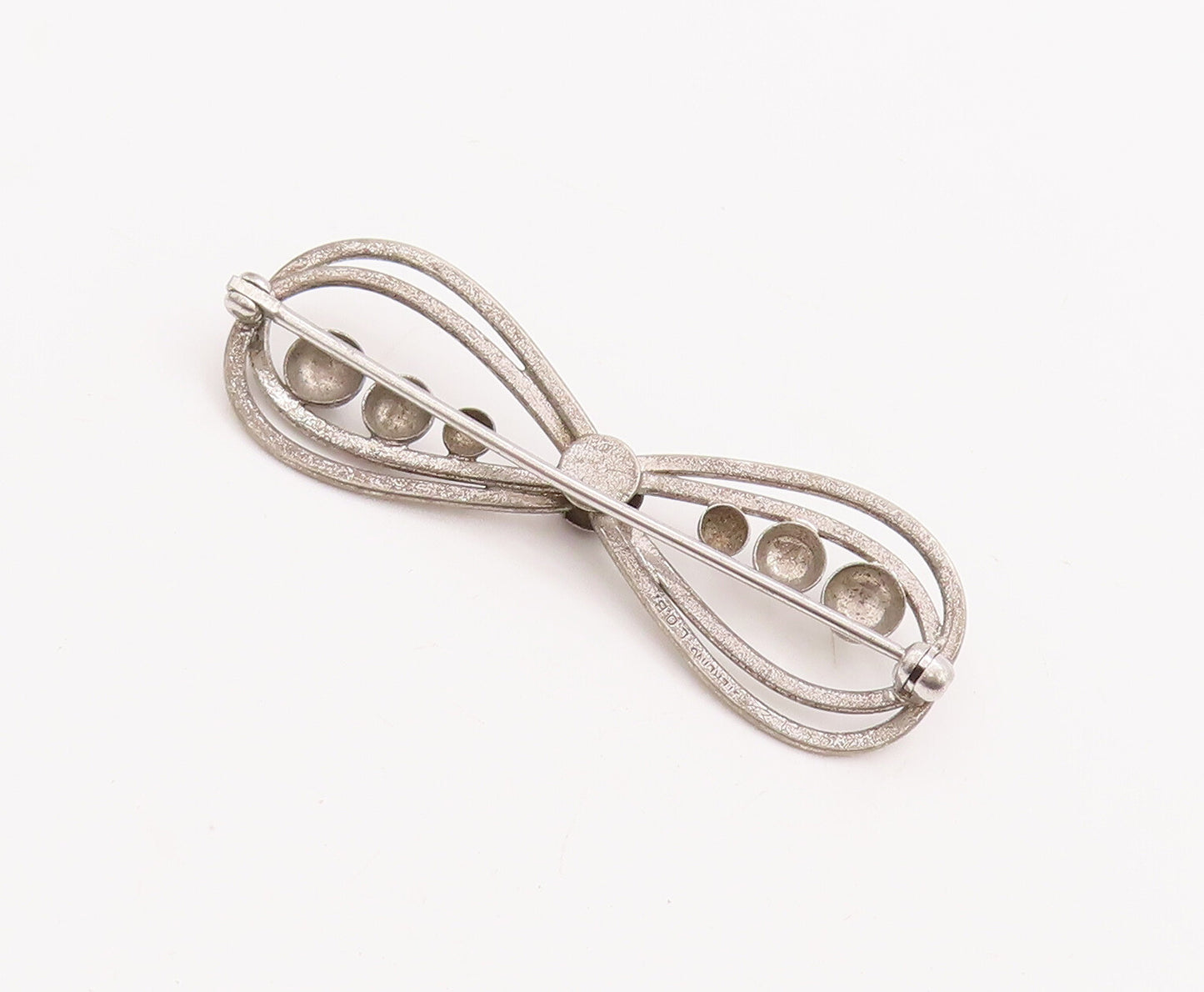 925 Sterling Silver Vintage Brooch Pin Double Ribbon Cutout Beaded Bow  BP11114
