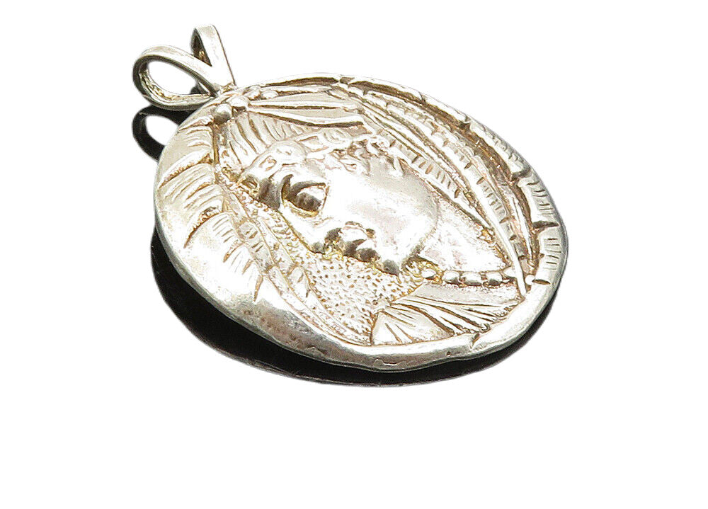 925 Sterling Silver  Vintage Shiny Gladiator Face Profile Pendant  PT7888