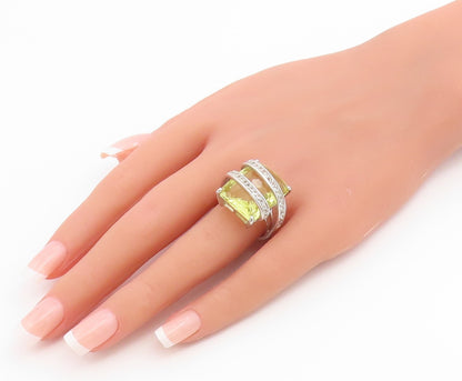 925 Sterling Silver Vintage Ring Lemon Quartz With CZ Wrap Band  Sz 8.5  RG36732