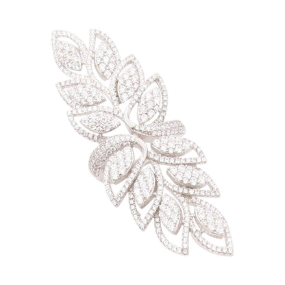 925 Sterling Silver Vintage Ring CZ Inlay Large Leaves Cutout  Sz 7  RG32331