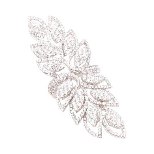 925 Sterling Silver Vintage Ring CZ Inlay Large Leaves Cutout  Sz 7  RG32331