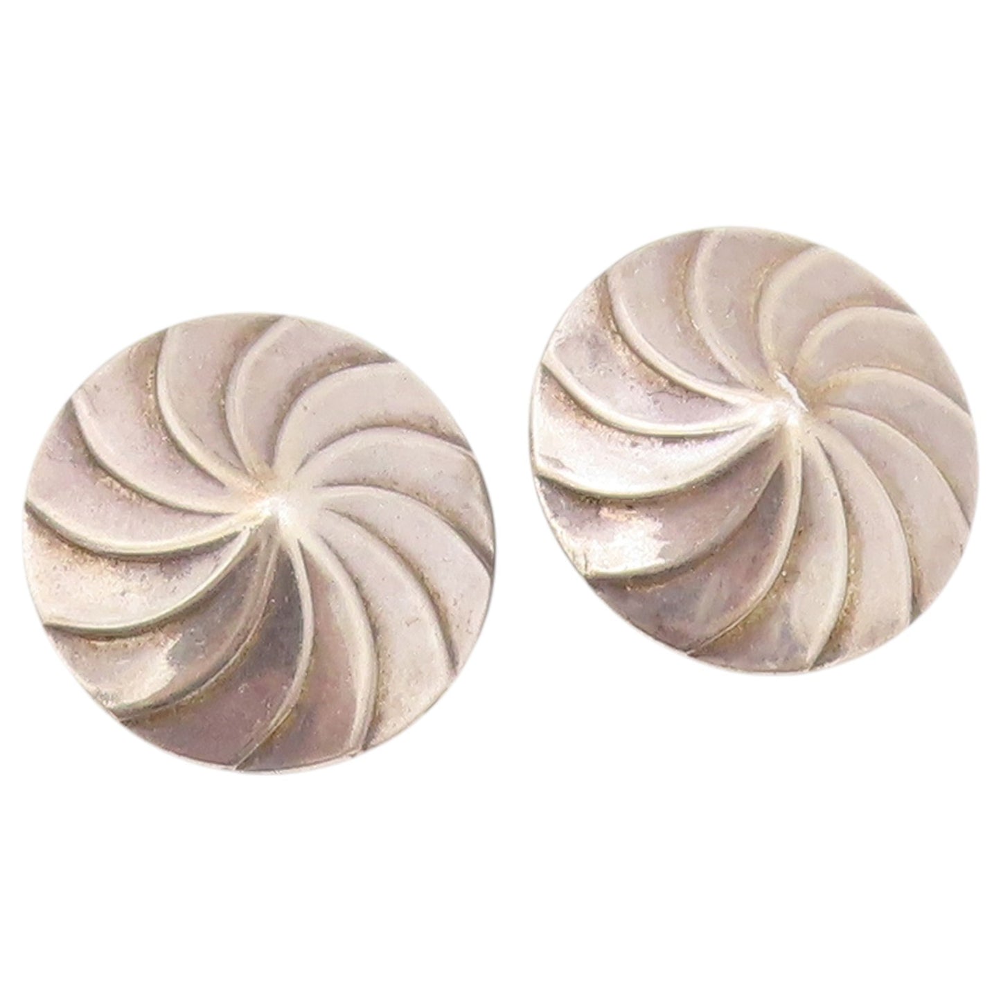 925 Sterling Silver Vintage Earrings Modernist Pinwheel Concho Clip On  EG14468