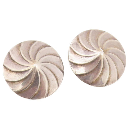 925 Sterling Silver Vintage Earrings Modernist Pinwheel Concho Clip On  EG14468