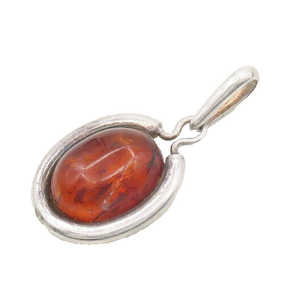 925 Sterling Silver  Vintage Cabochon Cut Amber Smooth Oval Pendant  PT15268