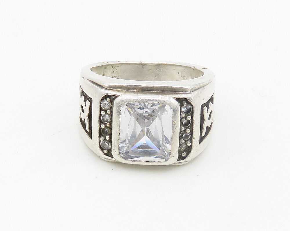 925 Sterling Silver  Vintage Cubic Zirconia Square Band Ring Sz 7  RG19269