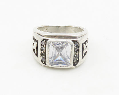 925 Sterling Silver  Vintage Cubic Zirconia Square Band Ring Sz 7  RG19269
