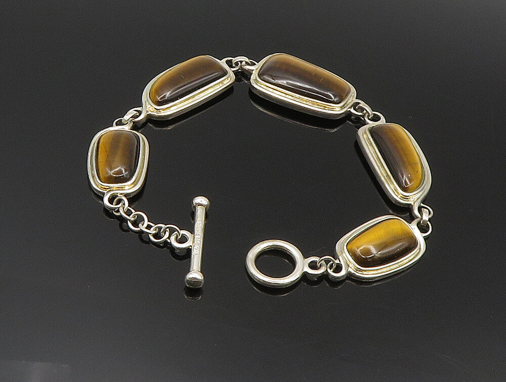 WHITNEY KELLY 925 Silver  Vintage Unique Tiger's Eye Chain Bracelet  BT9448