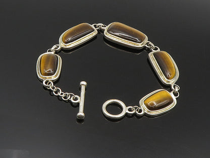 WHITNEY KELLY 925 Silver  Vintage Unique Tiger's Eye Chain Bracelet  BT9448