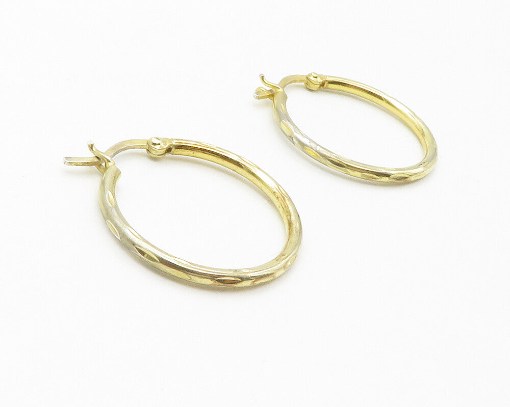 925 Sterling Silver  Shiny Gold Plated Etched Round Hoop Earrings  EG7316