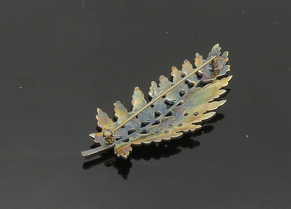 MMA 925 Sterling Silver  Vintage Shiny Floral Leaf Motif Brooch Pin  BP7975
