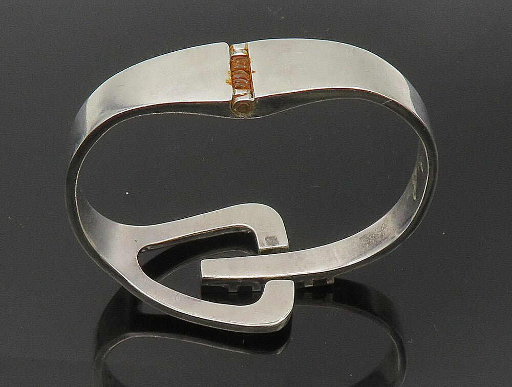 MEXICO 925 Sterling Silver  Vintage Black Onyx Striped Bangle Bracelet  BT1381