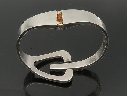 MEXICO 925 Sterling Silver  Vintage Black Onyx Striped Bangle Bracelet  BT1381