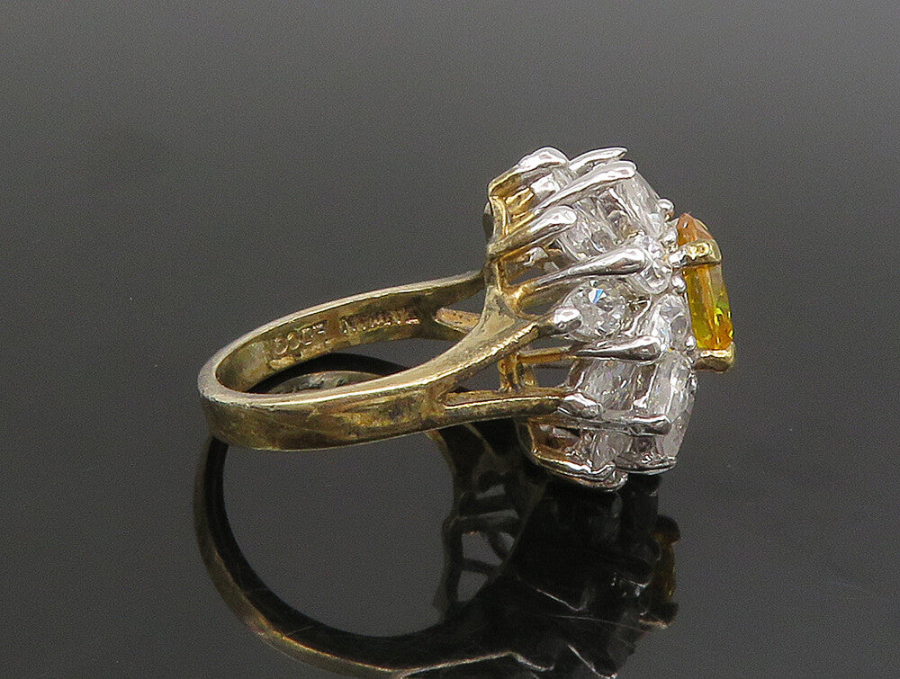 EDCO 925 Silver  Vintage Yellow & White Cubic Zirconia Ring Sz 6.5  RG25353