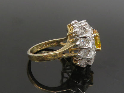 EDCO 925 Silver  Vintage Yellow & White Cubic Zirconia Ring Sz 6.5  RG25353