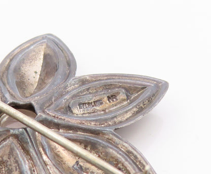 925 Sterling Silver Vintage Brooch Cabochon Gemstone Cutout Flower  BP11624