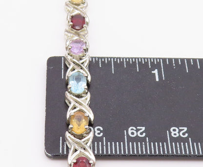 925 Silver  Vintage Topaz Garnet Citrine & Amethyst Chain Bracelet  BT8319