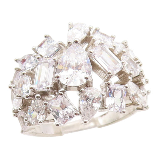 925 Sterling Silver Vintage Ring Multi Shape CZ Cluster Band  Sz 7.5  RG35370