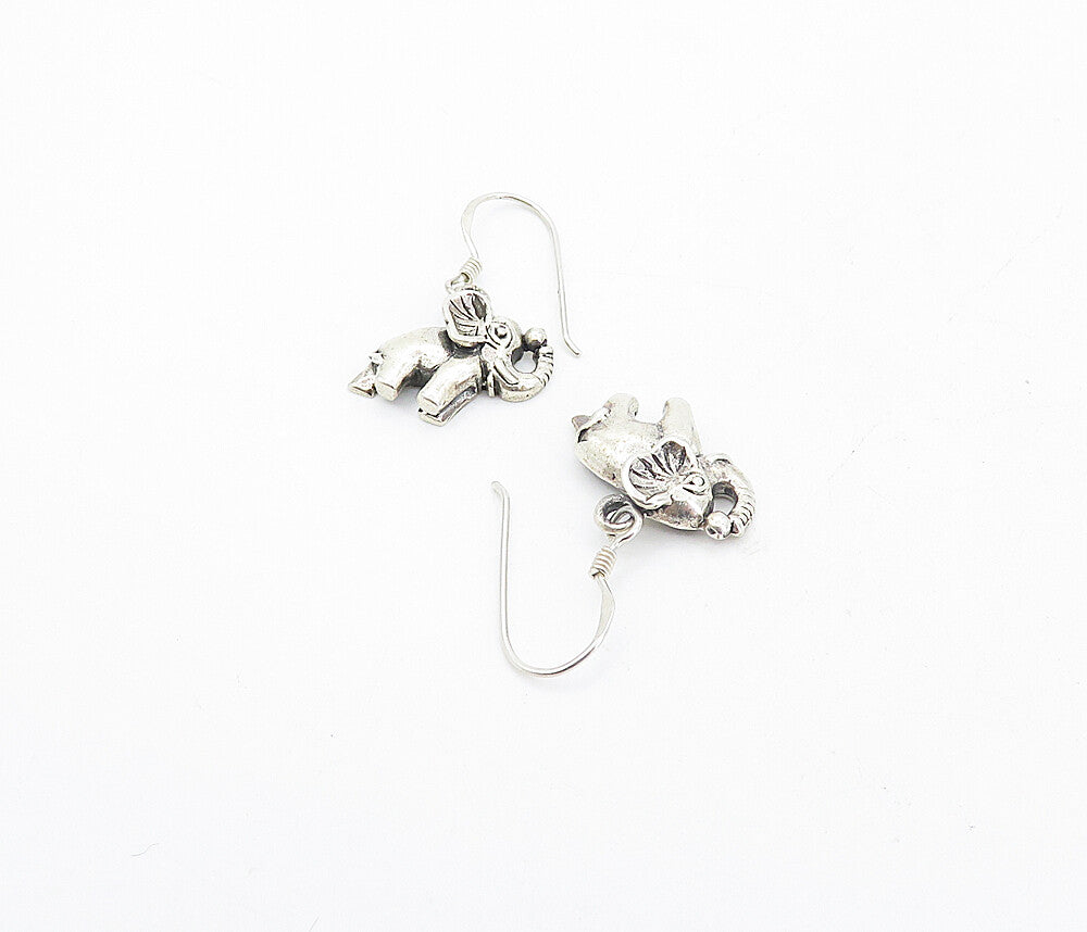 925 Sterling Silver  Vintage Shiny Petite Elephant Dangle Earrings  EG3342