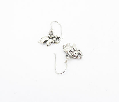 925 Sterling Silver  Vintage Shiny Petite Elephant Dangle Earrings  EG3342