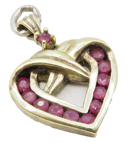 925 Sterling Silver Vintage Ruby Gold Plated Love Heart Drop Pendant PT9892