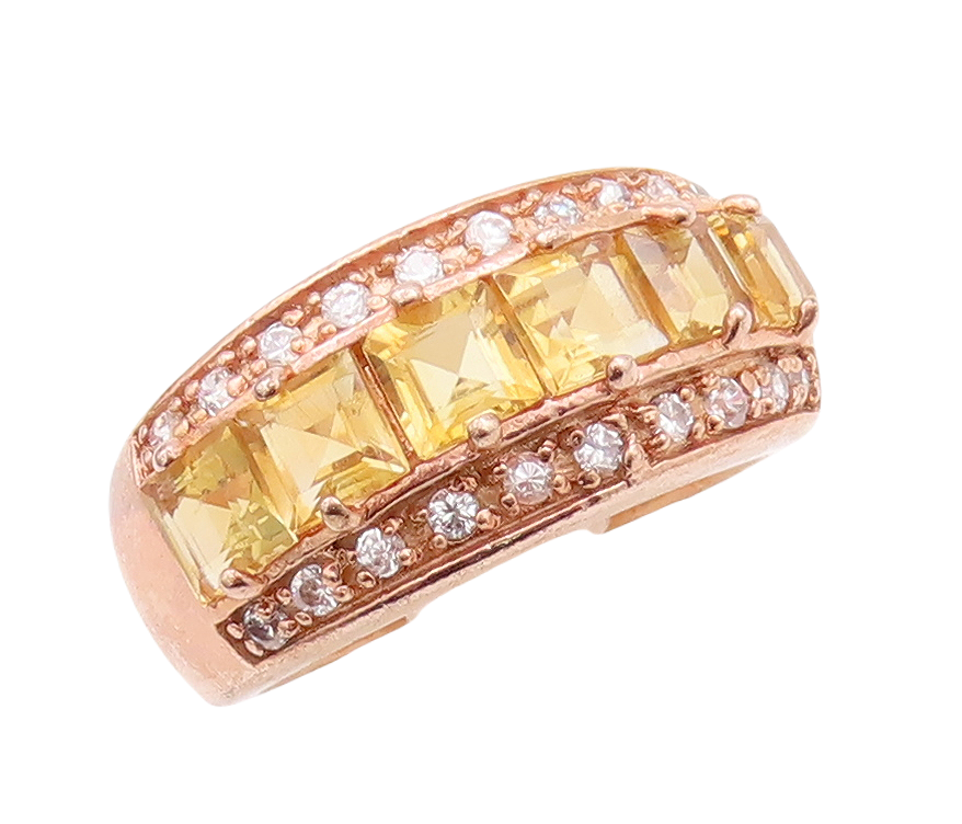 925 Sterling Silver Vintage Ring Rose Gold Plated Citrine & CZ  Sz 7  RG29120