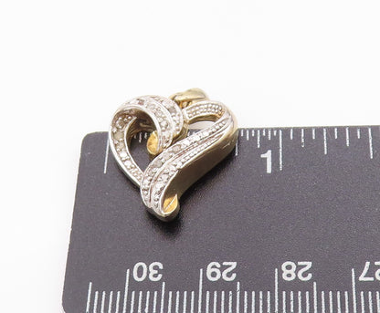 925 Sterling Silver Vintage Pendant Gold Plated Real Diamonds Love Heart PT24954