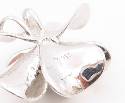 925 Sterling Silver Vintage Pendant Modernist Topaz Floral Petal Charm  PT26183