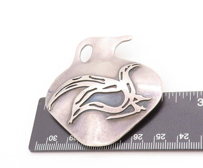 925 Sterling Silver Vintage Brooch Solid Modernist Bird On Vessel Pin  BP11940