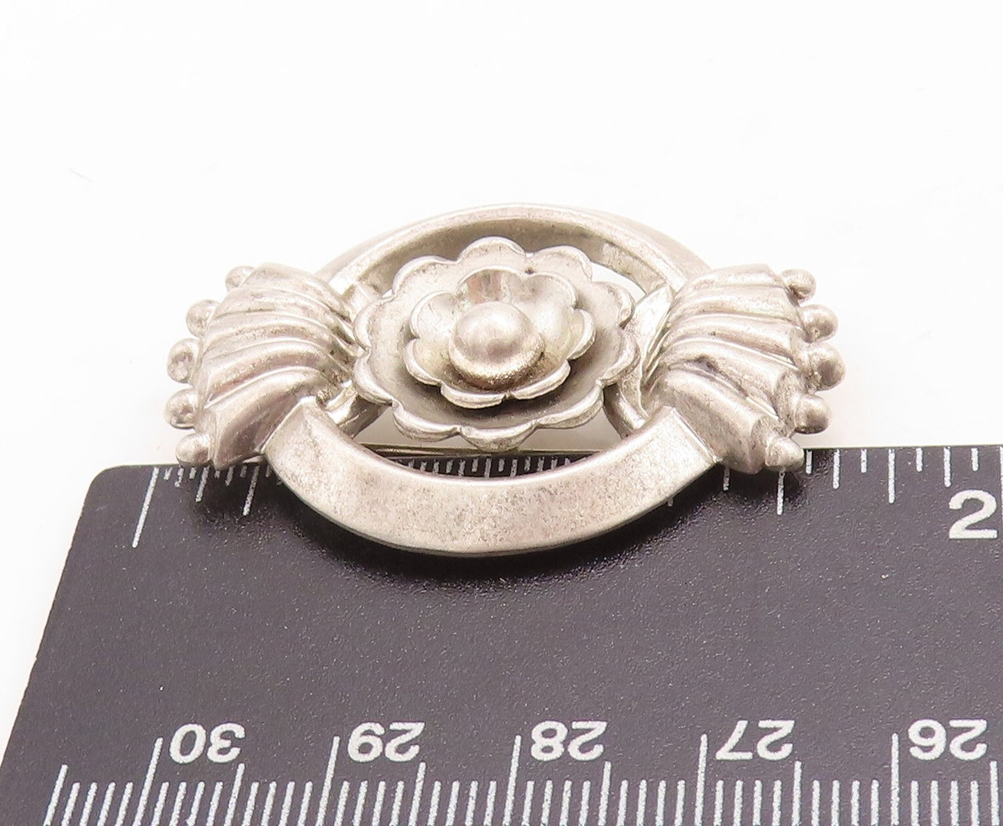925 Sterling Silver Vintage Brooch Pin Antique Designer Carved Flower  BP11449