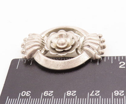 925 Sterling Silver Vintage Brooch Pin Antique Designer Carved Flower  BP11449