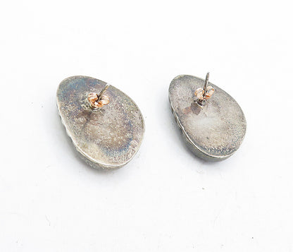 925 Sterling Silver  Vintage Dark Tone Fluted Detail Drop Earrings  EG2355