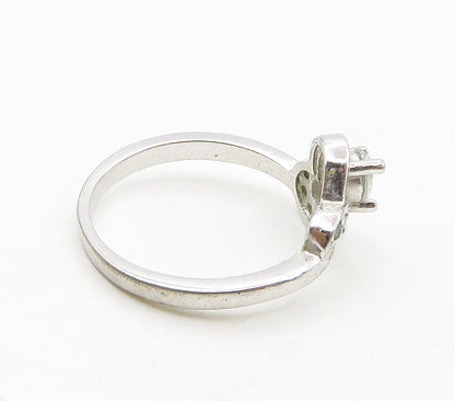 925 Sterling Silver  White Topaz Shiny Love Heart Band Ring Sz 6  RG15616