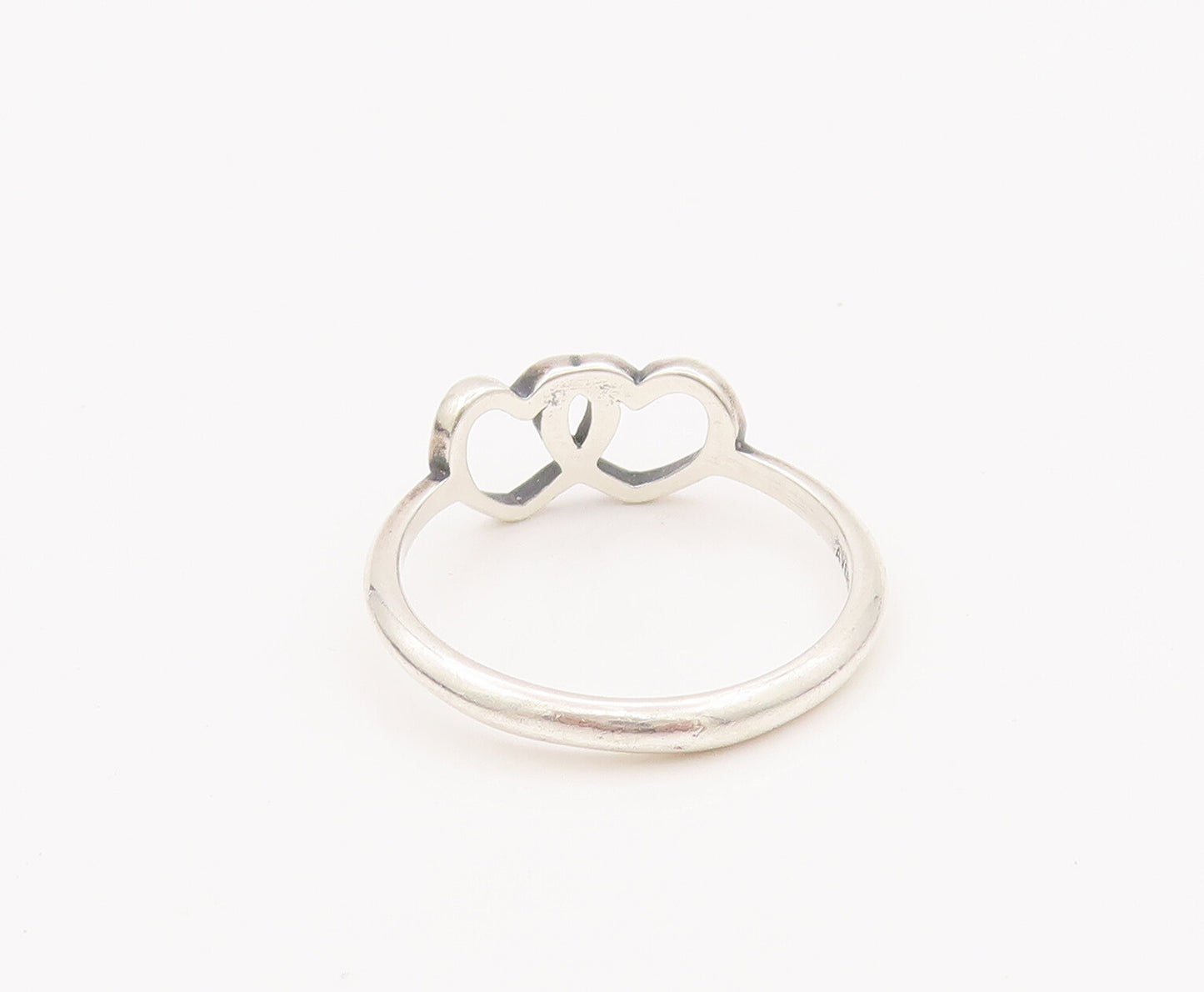 925 Sterling Silver Vintage Ring AVERY Minimalist Linked Hearts Sz 7.5  RG27606