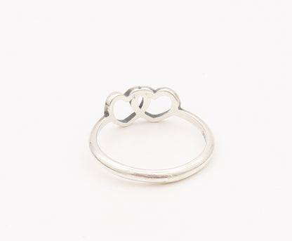925 Sterling Silver Vintage Ring AVERY Minimalist Linked Hearts Sz 7.5  RG27606